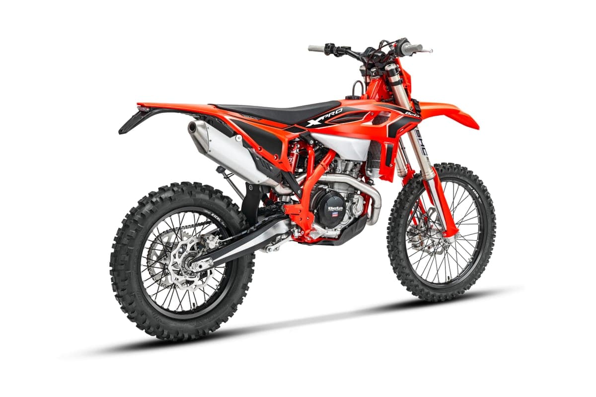 Beta 430 RR X-Pro front three-quarter studio view showing the radiator shrouds, twin front brake rotor and X-Pro side panel lettering