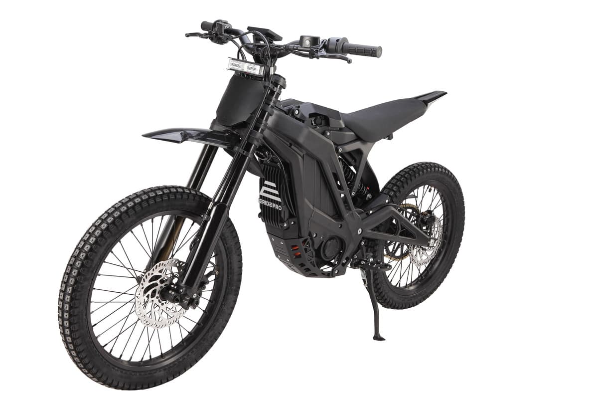 E-Ride Pro SS 3.0 front three-quarter studio view showing the inverted fork, front disc and revised rear shock
