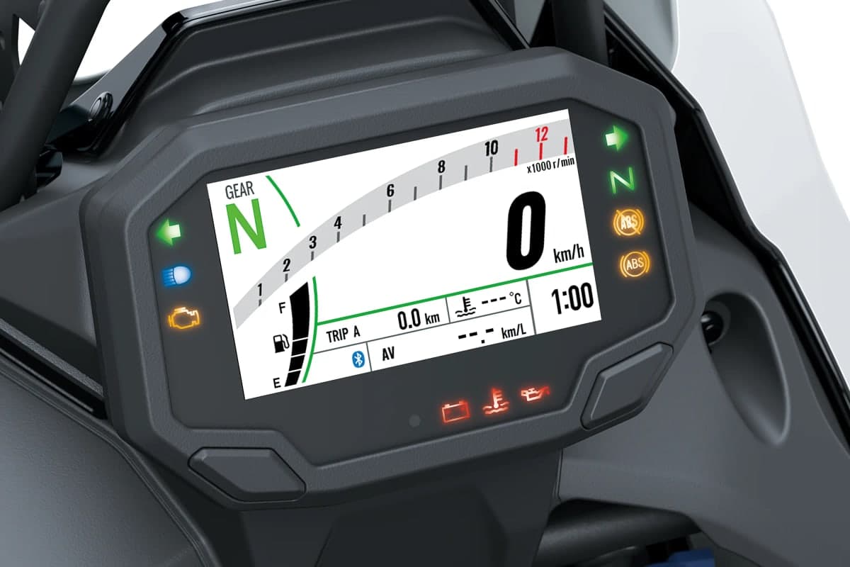 KLE500 SE 4.3-inch color TFT instrument panel showing gear position, tachometer and trip readouts