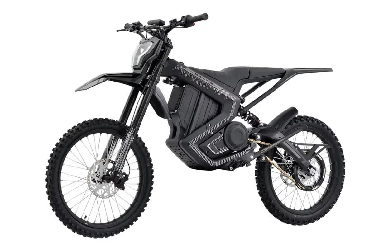 Rawrr 72V Mantis front three-quarter studio view showing the inverted fork, front disc and handlebars