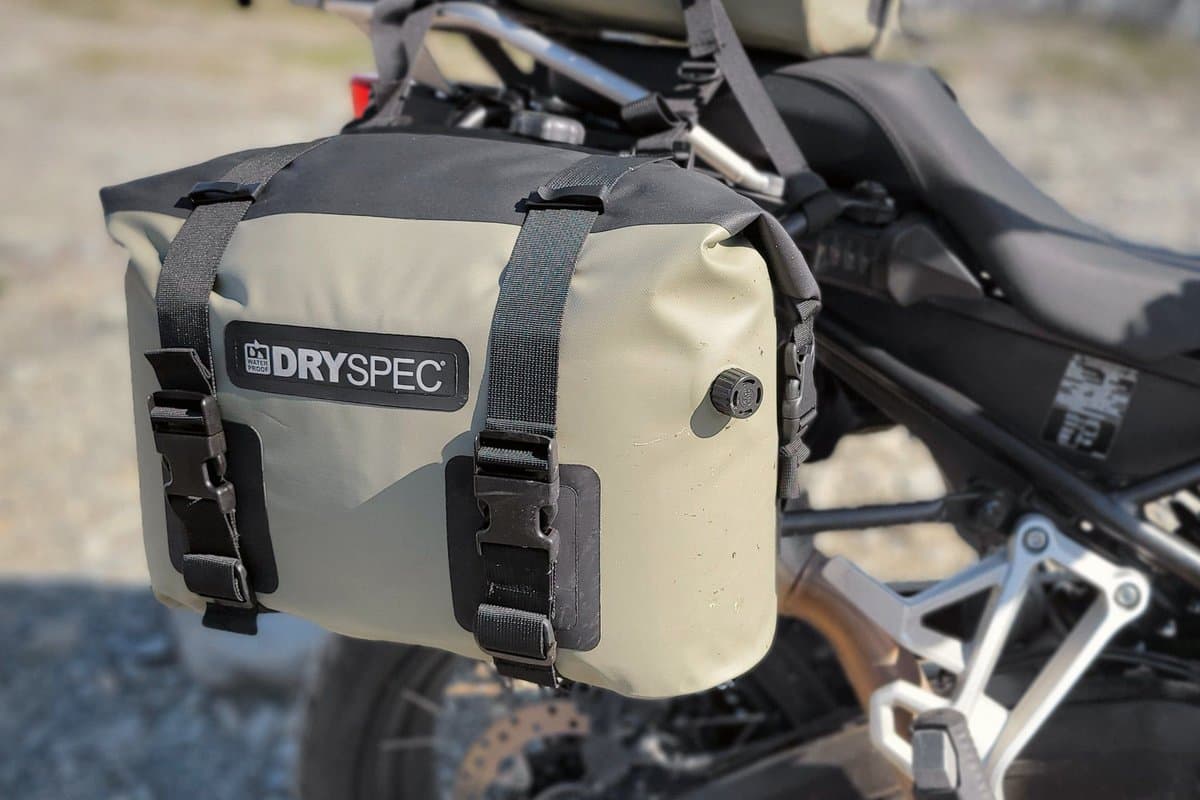 D20 saddlebag mounted on the side of a motorcycle