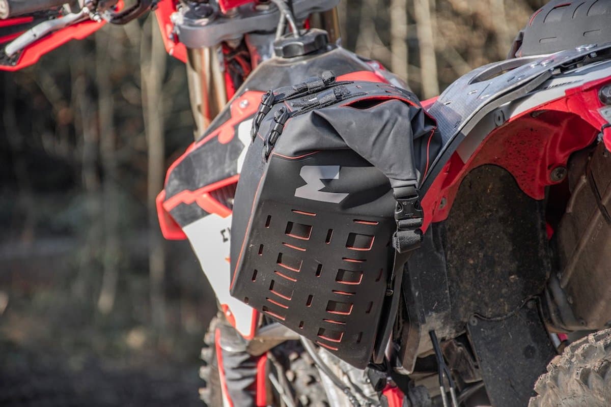 Hailstorm 35 bag mounted on a red dirt bike