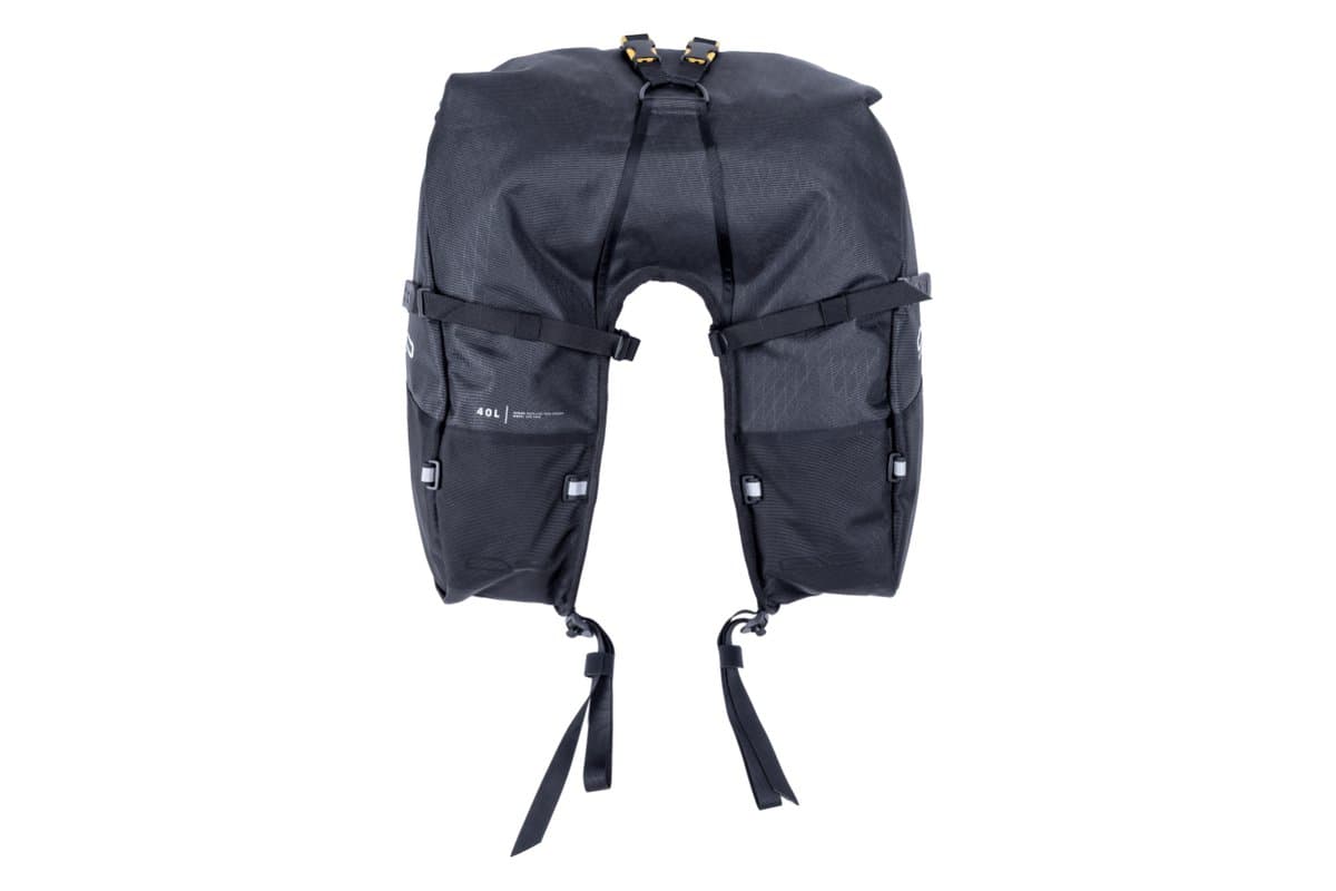 Coyote saddlebag from the rear with its compression straps and lower anchor straps