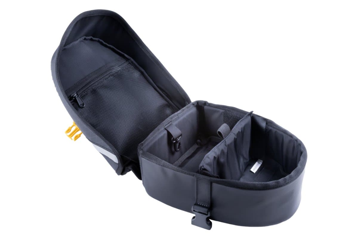 Klamath tail rack pack opened, showing the divider and lid pocket