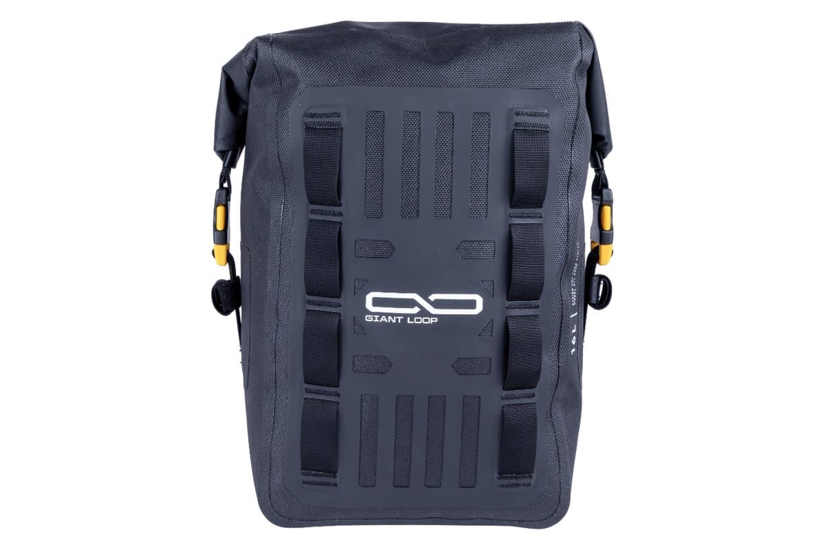 Revelstoke dry bag face-on, showing the webbing daisy chains