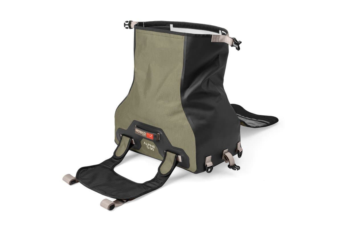 Alpine 30L Duffle unrolled with the top fully open