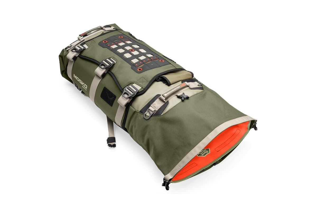 Backcountry 40L with one roll-top end unrolled