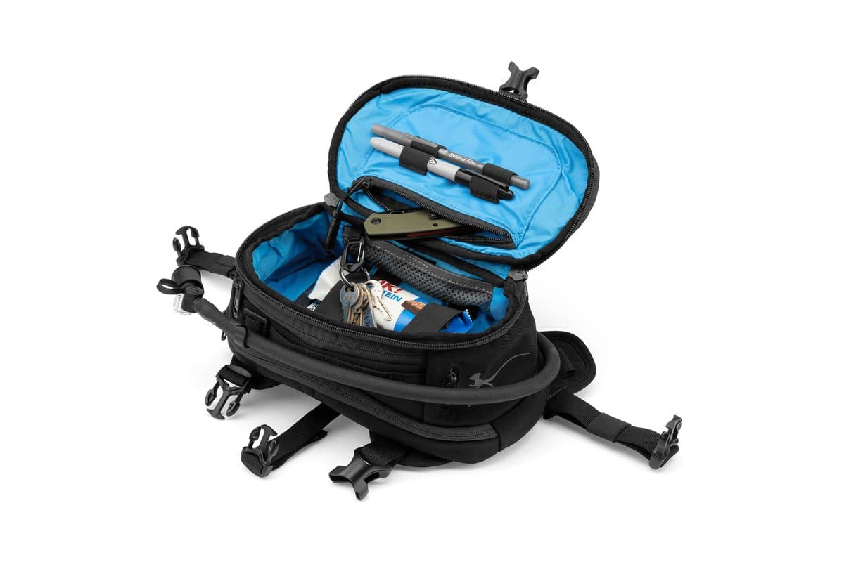 Gnome Tank Bag with its main compartment open