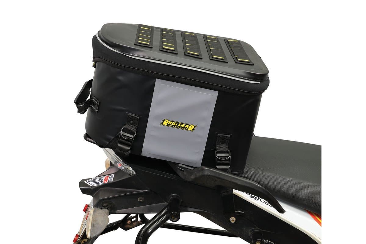 Hurricane Adventure Tail Bag strapped to the rear of a KTM