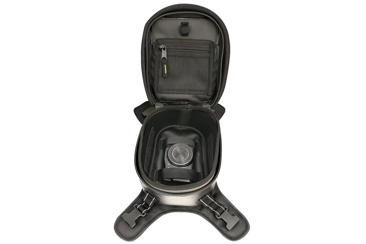 Hurricane Dual Sport/Enduro Tank Bag open, showing the lid pocket and interior