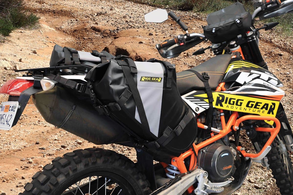 Hurricane Dual Sport Saddlebags mounted on a KTM dual sport bike
