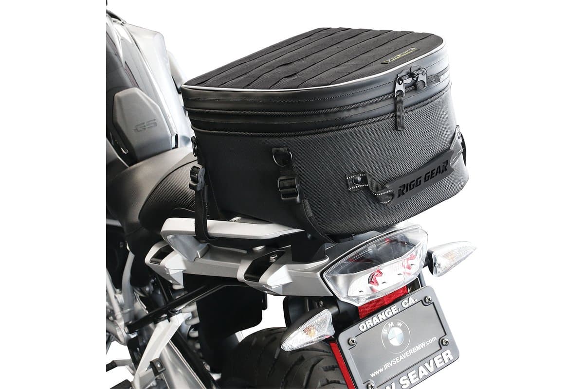 Trails End Adventure Tail Bag on the rack of a BMW GS