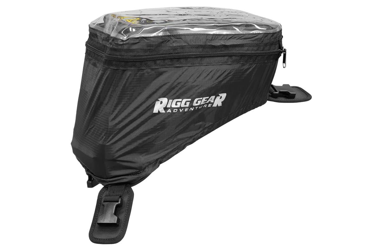Grand Adventure Tank Bag with its rain cover fitted