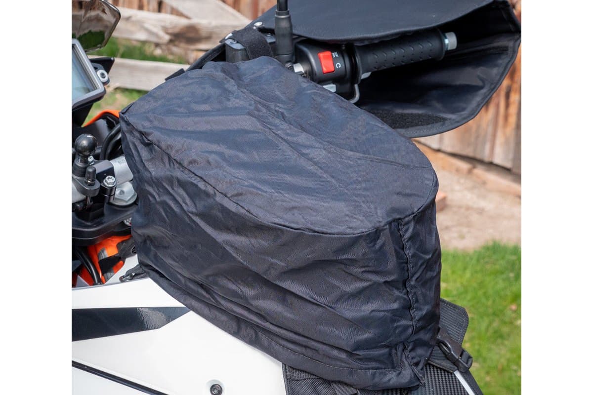 Big Sky tank bag with its included rain cover fitted