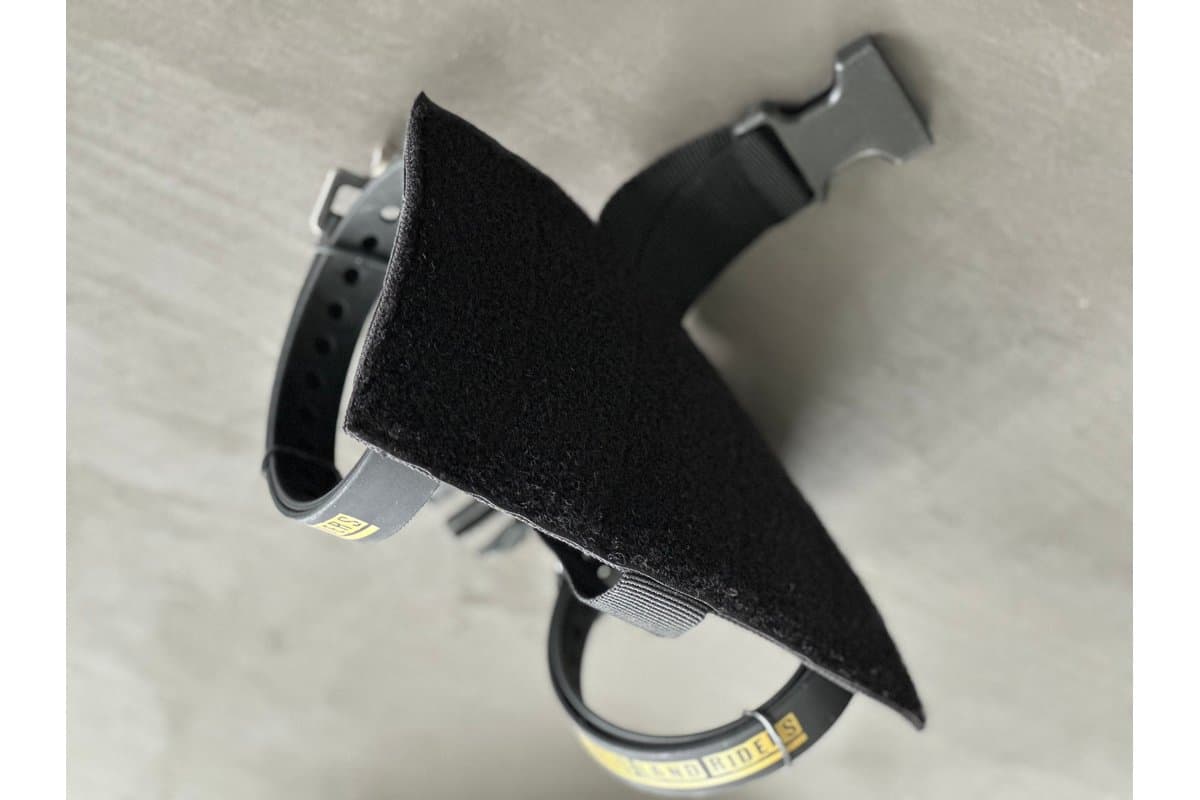 Handlebar Tool Bag mounting piece with hook-and-loop face and straps