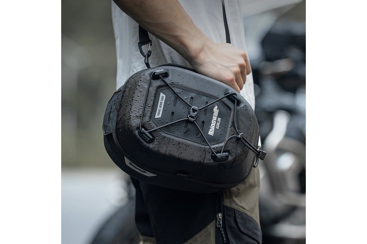Kunlun tank bag carried off the bike by its shoulder strap
