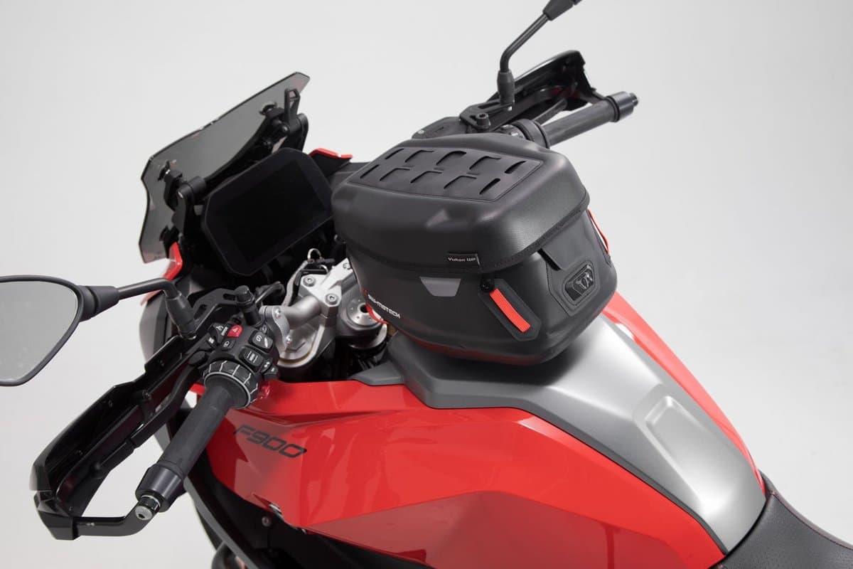 PRO Yukon WP mounted on the tank of a red adventure bike