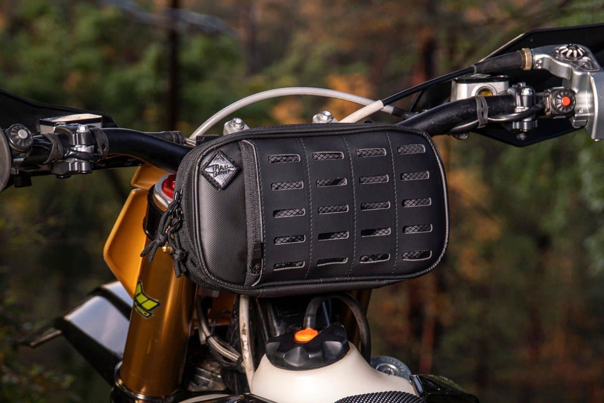 Pad Pack Large Expandable mounted on a dirt bike handlebar