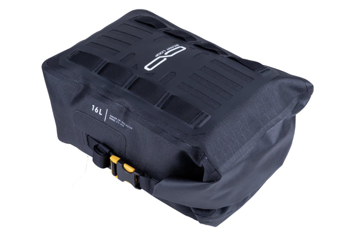 Giant Loop Revelstoke dry bag lying flat, three-quarter view