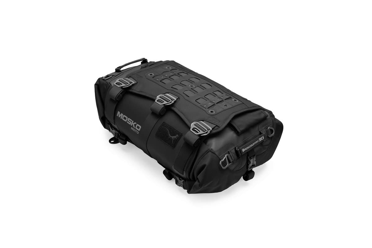 Mosko Moto Backcountry 30L Duffle V2.5 in Triple Black, studio shot