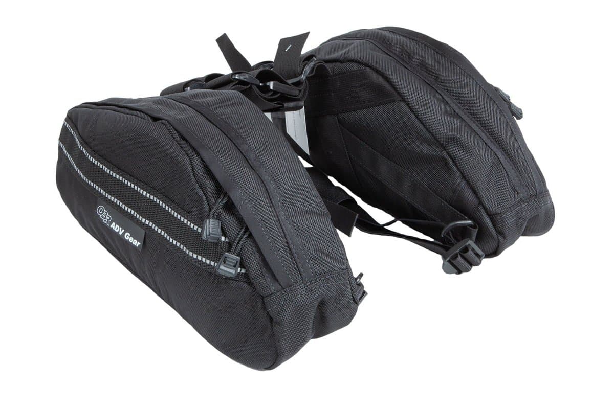 Pair of OBR 10L enduro saddlebags on white