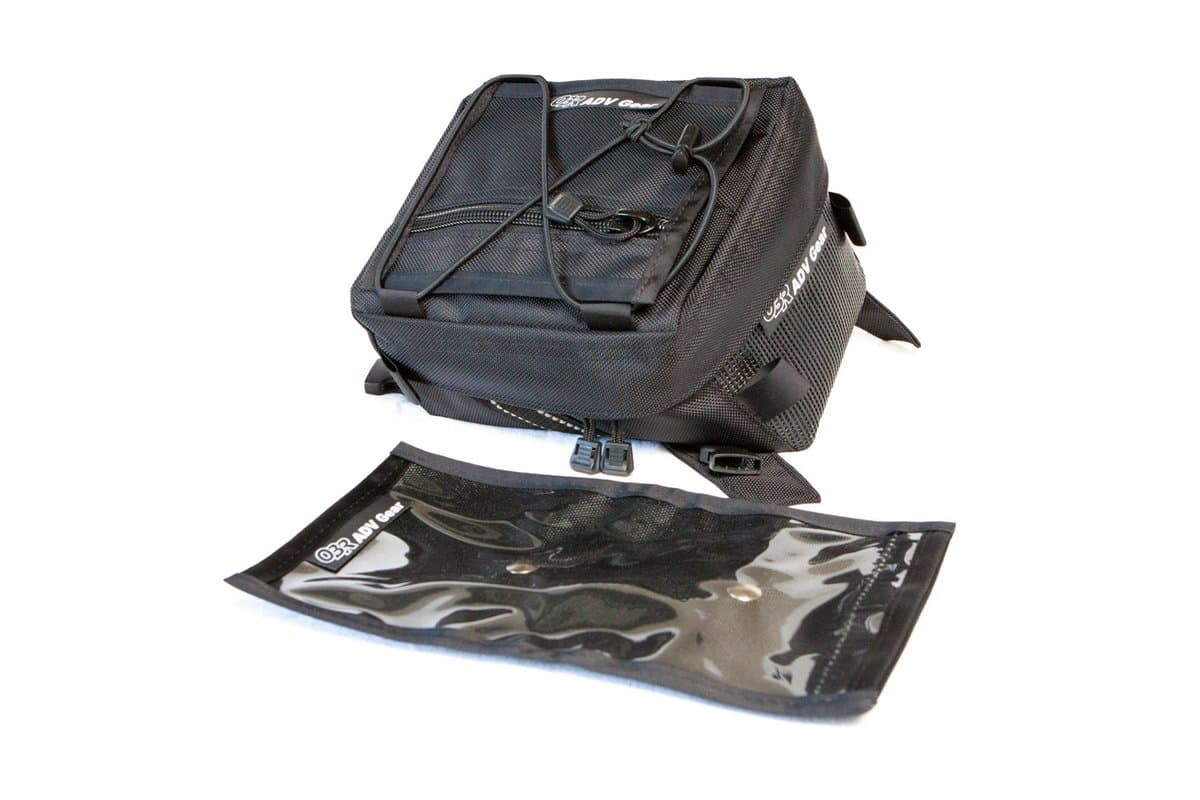 OBR High Basin tank bag with its clear map pocket, on white