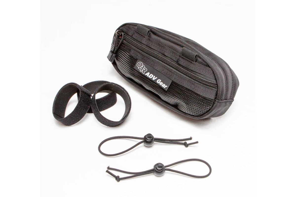 OBR Ledge handlebar bag with its hook-and-loop straps and shock cords, on white