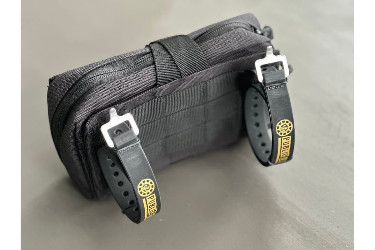Black Handlebar Tool Bag with its two rubber mounting straps
