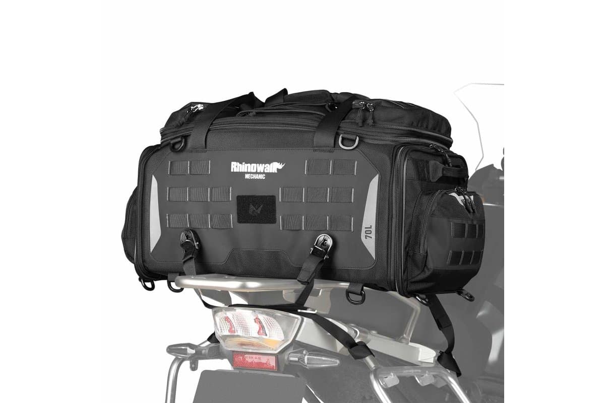 Rhinowalk Mechanic Series 50 to 70L touring seat bag on a rear rack