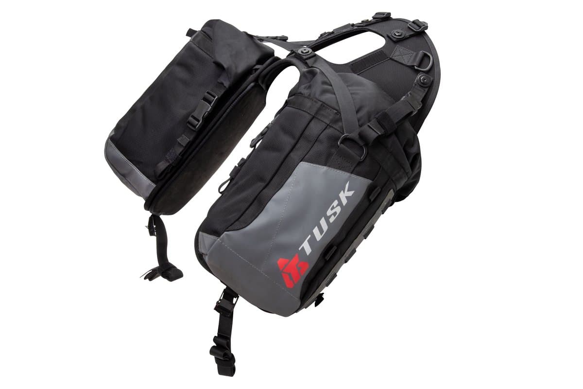 Tusk Excursion rackless side bag pair in black and grey