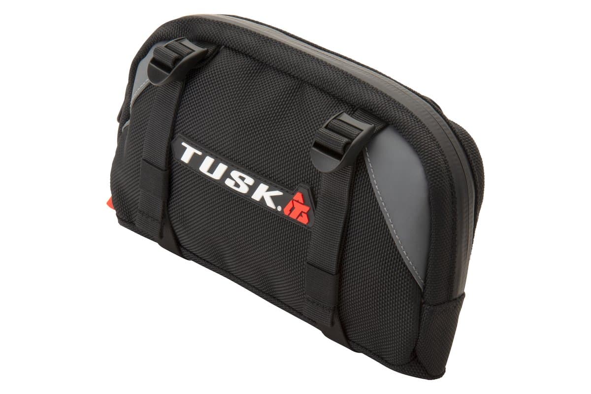Tusk handlebar bag in black, three-quarter view