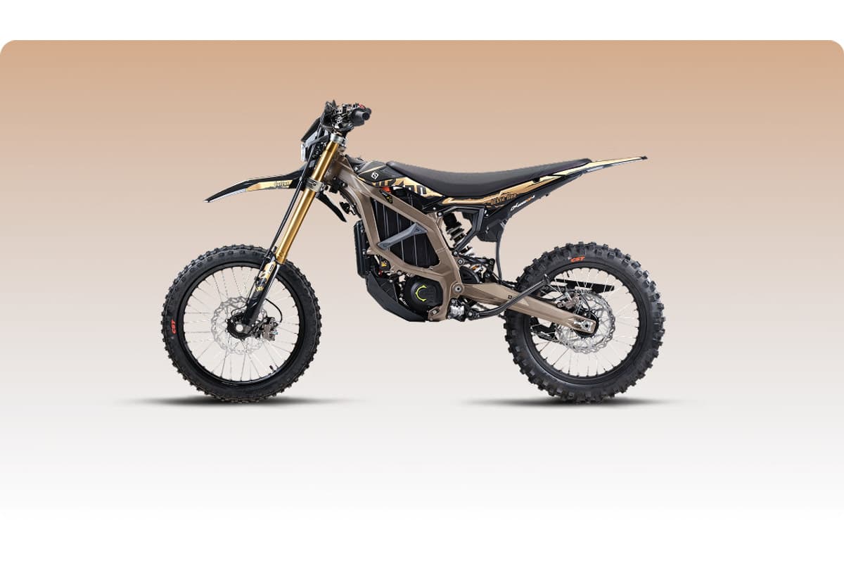 2026 Sur-Ron Ultra Bee X HP in desert brown, side profile studio view