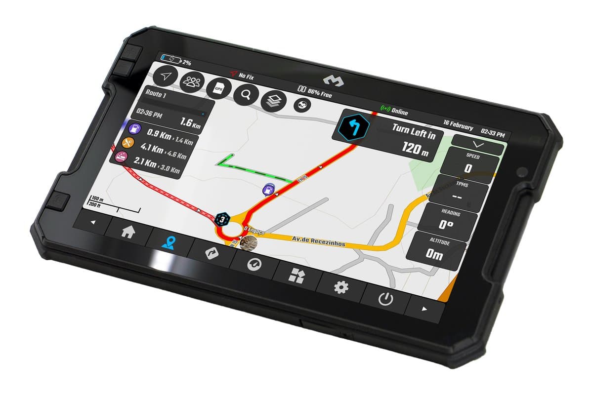 DMD NOR7E 7-inch navigation tablet from a three-quarter angle showing a navigation screen