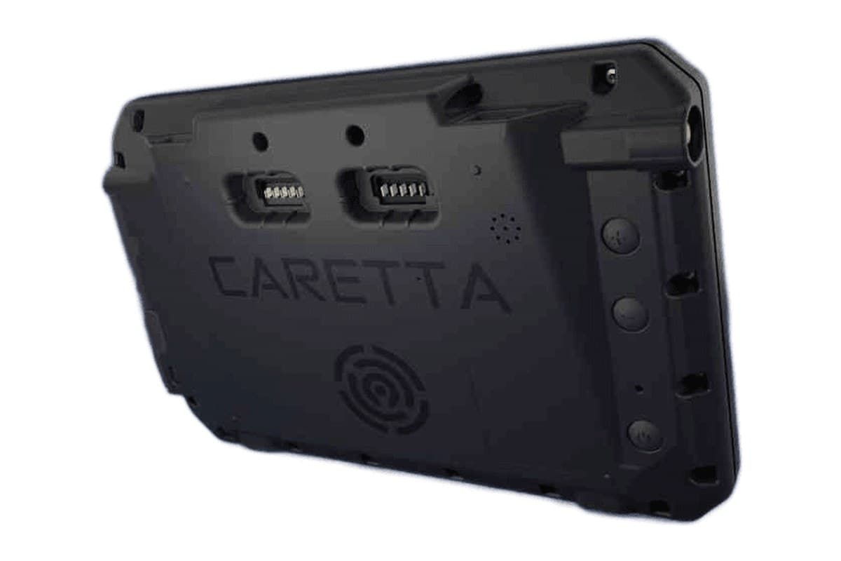 Back of the Carpe Iter Caretta showing the cradle contacts and side buttons