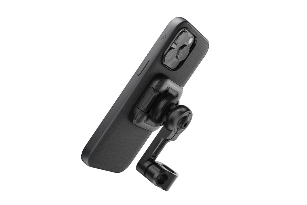 Bar Mount V2 holding a phone in a Peak Design case, seen from behind