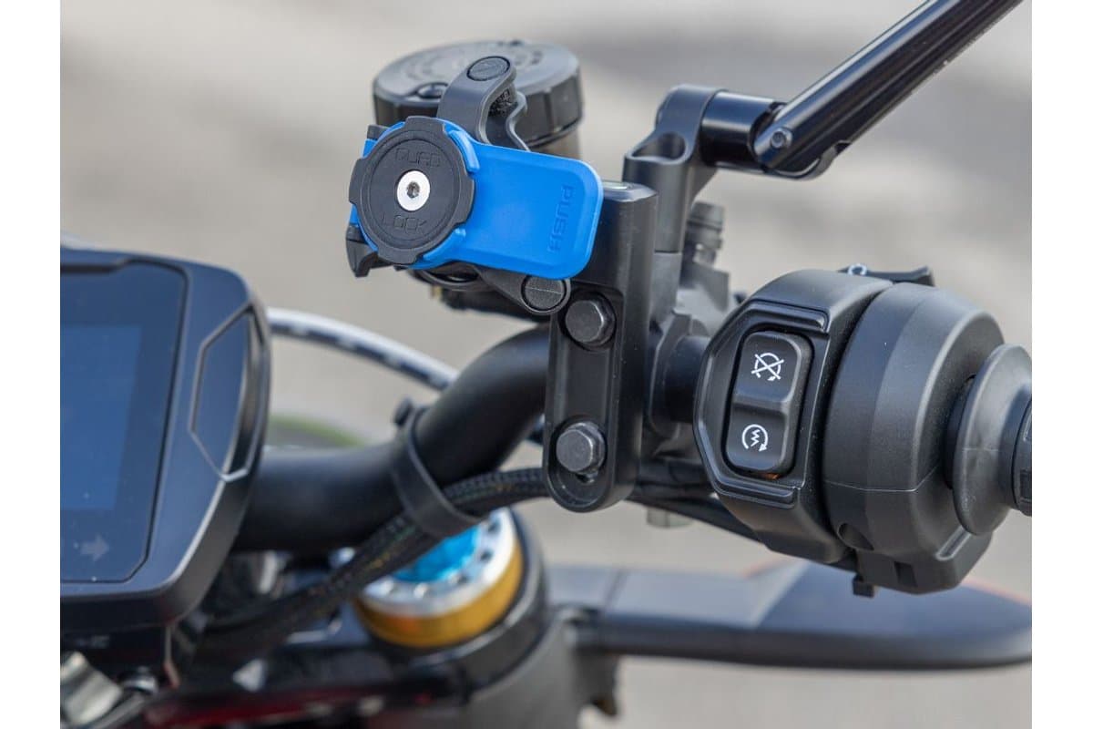 Brake/Clutch Mount bolted to a motorcycle's lever clamp with the optional Vibration Dampener