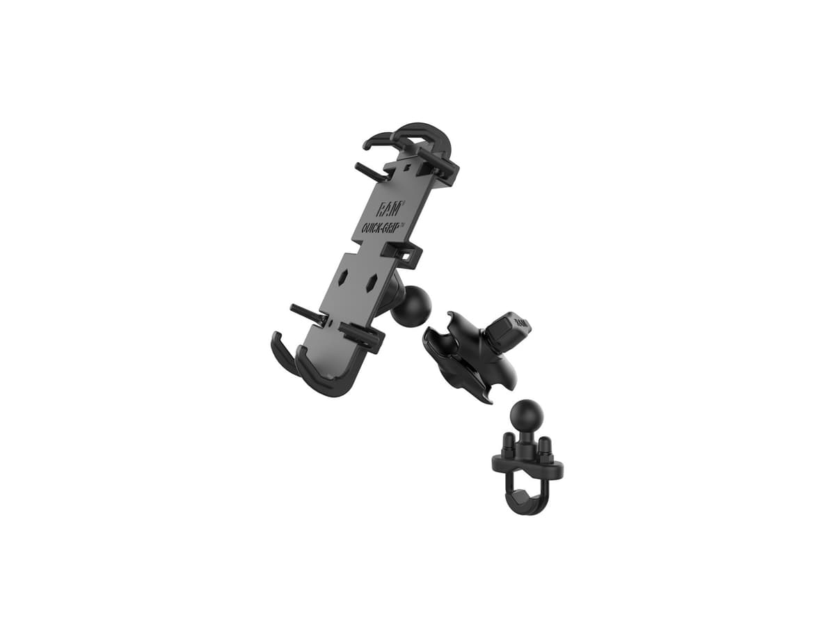 Quick-Grip XL mount pulled apart into cradle, socket arm and U-bolt ball base