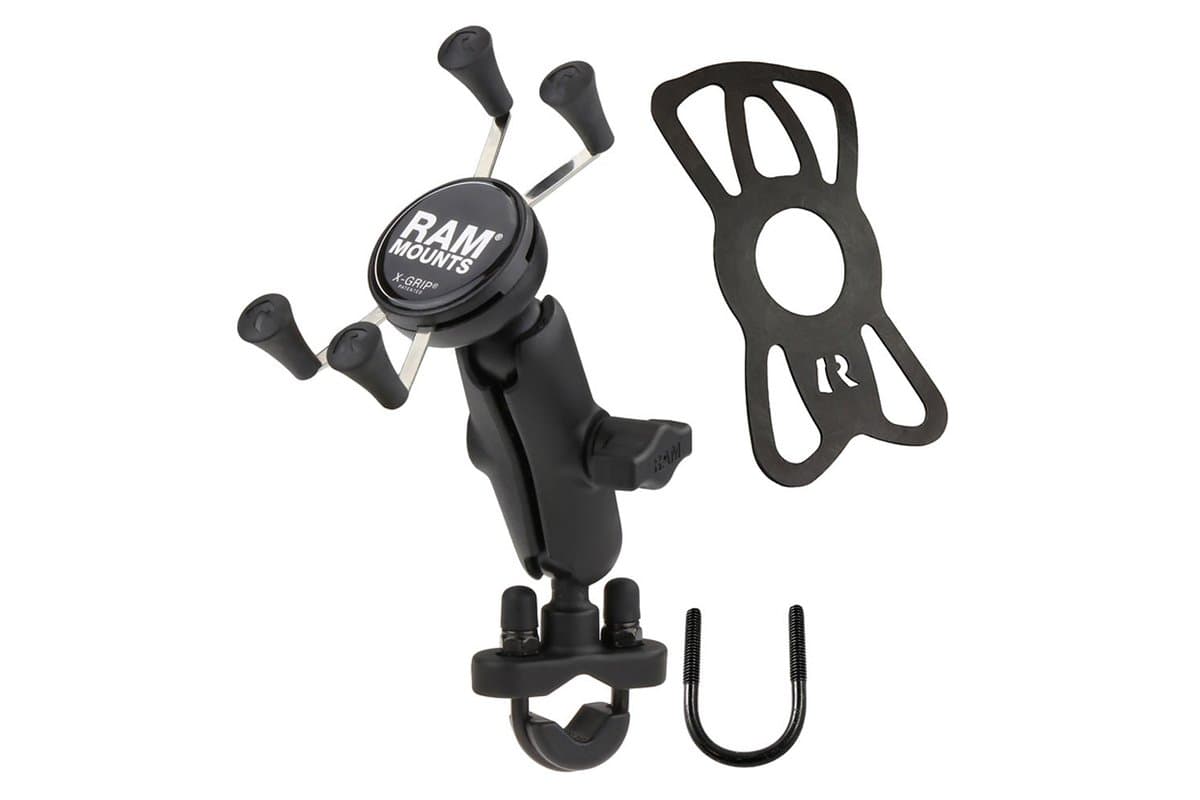 RAM X-Grip mount without a phone, shown with the second U-bolt and the rubber safety tether