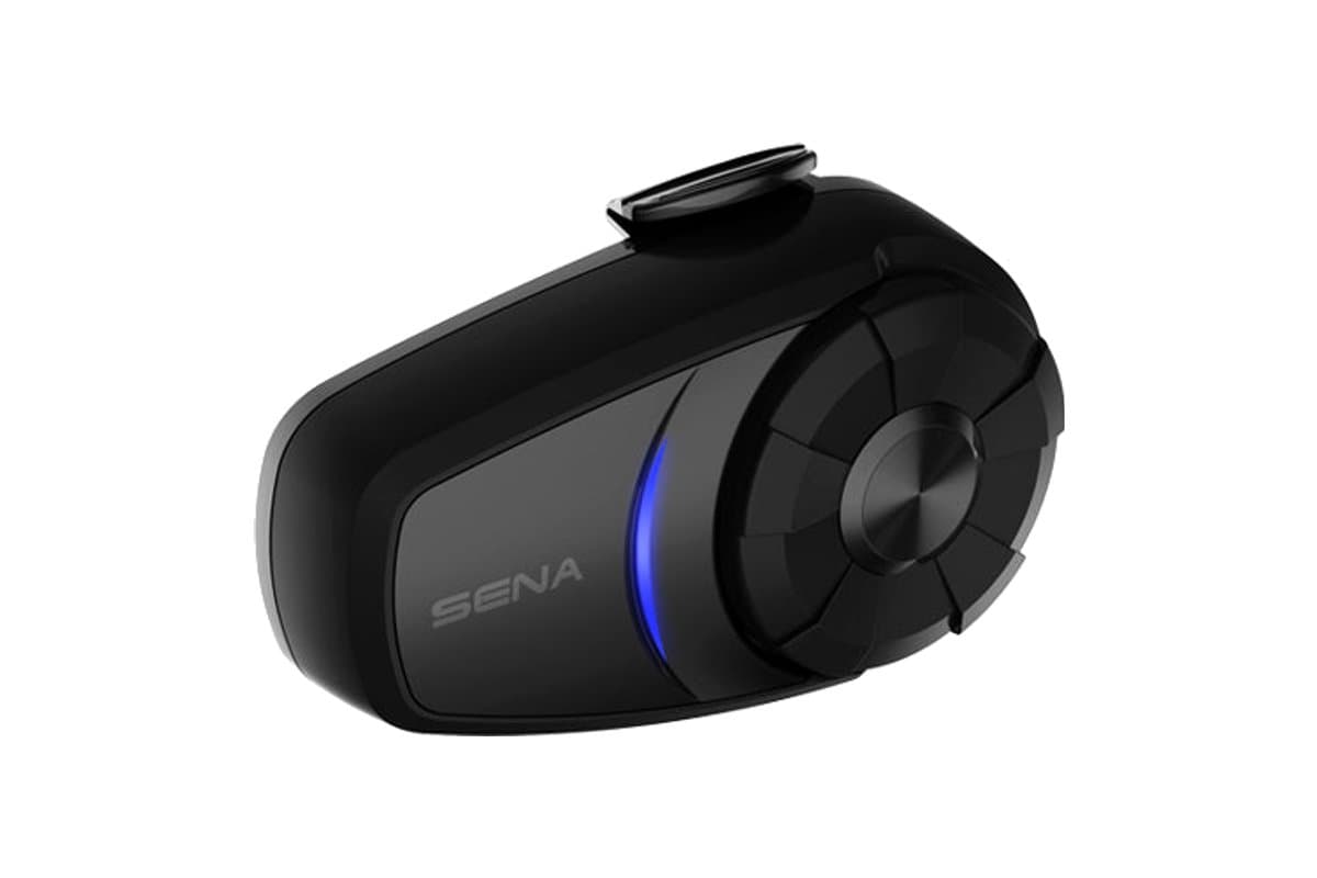 Sena 10S main unit seen from a front three-quarter angle