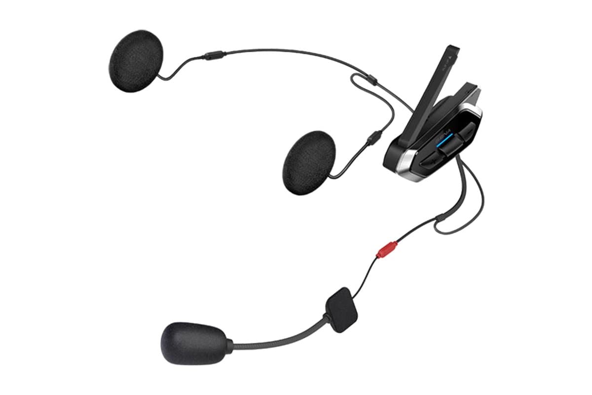 Sena 50R seen side-on with speakers and boom microphone, showing its low profile