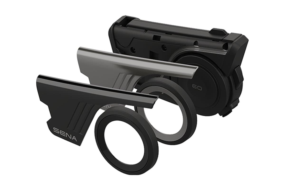 Sena 60S exploded view showing the magnetic mount, faceplate and dial ring