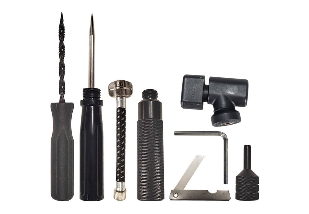 Reamer, plug inserter, CO2 inflator head, hex key and nozzle from the 1001A kit