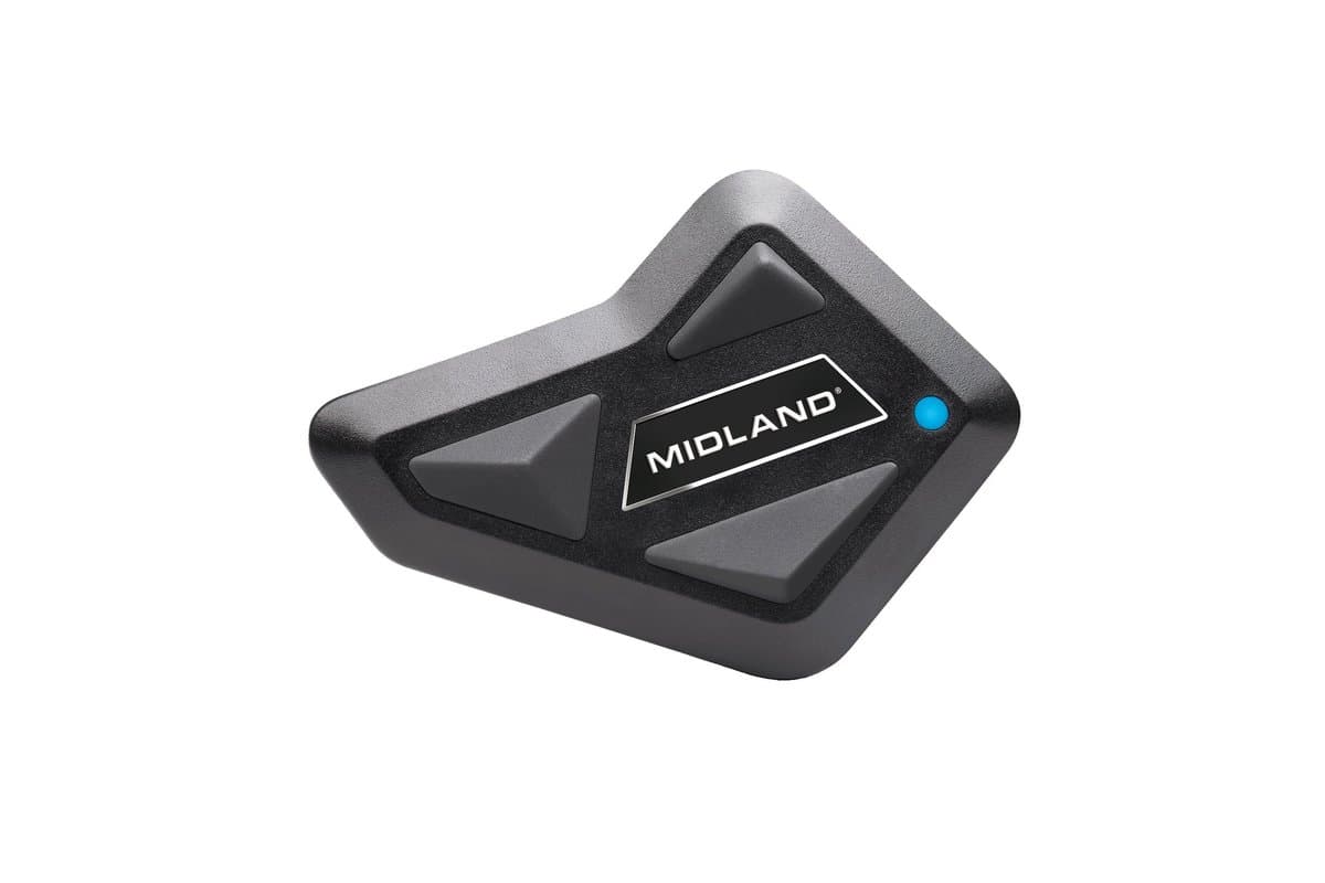 Midland BT Mini intercom unit, front view, on a white background