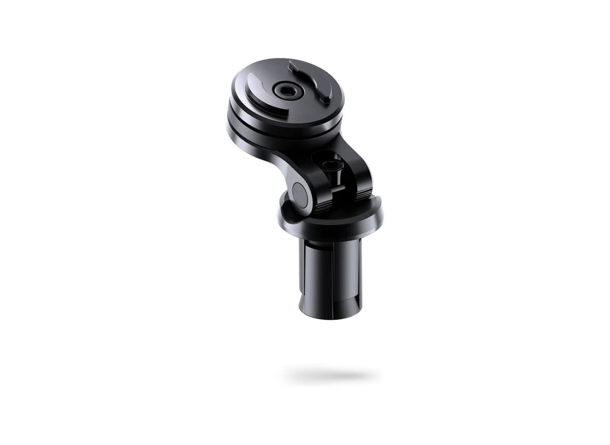 SP Connect Moto Stem Mount, black aluminium stem plug with angled arm and SP twist-lock head