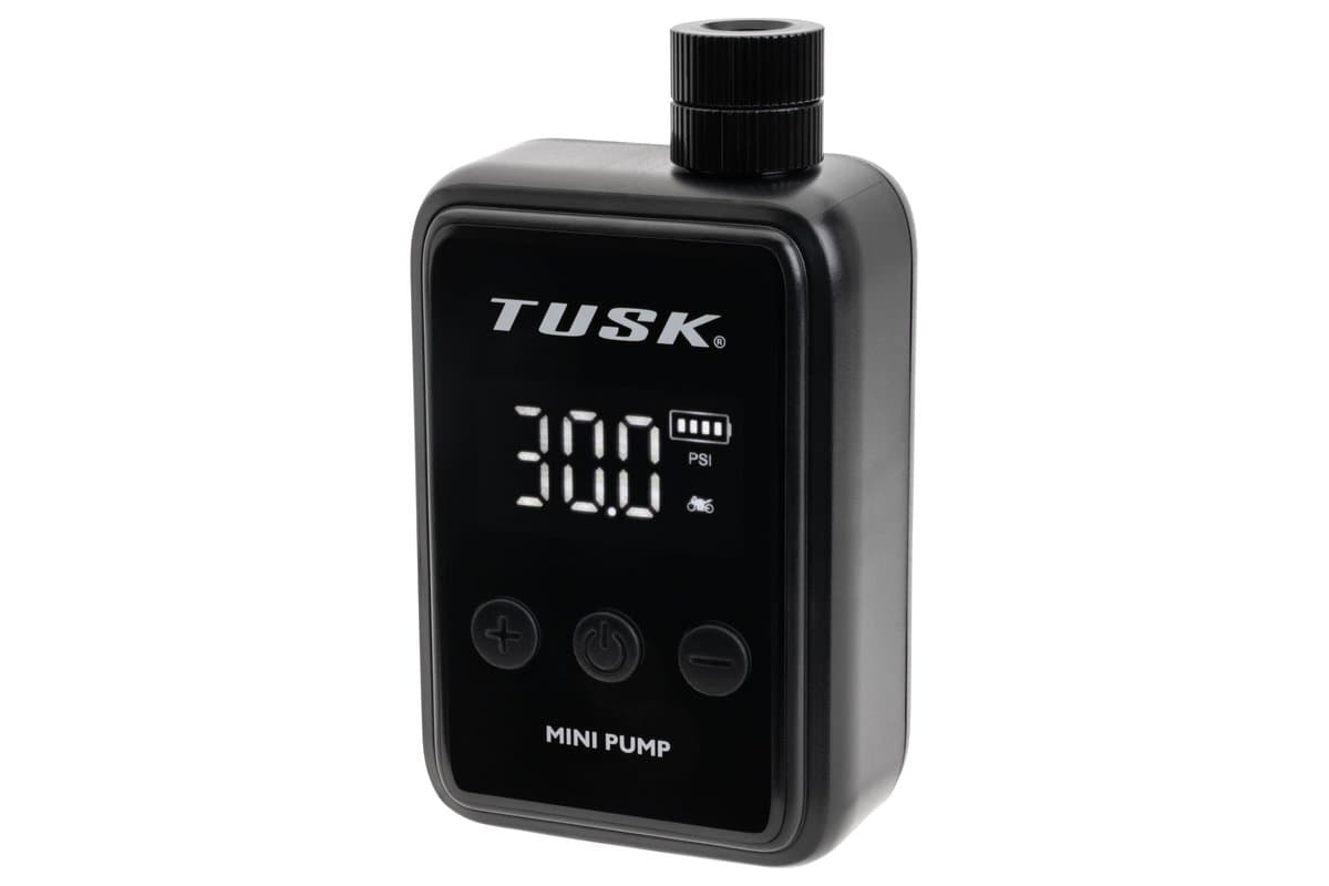 Tusk Portable Mini Tire Inflator, front, with the digital display reading 30 psi