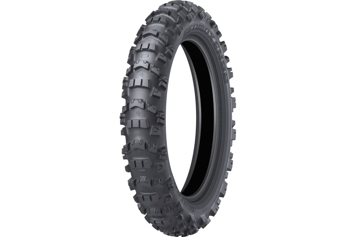 Dunlop Geomax EN92: rear tire alone in three-quarter view, on white