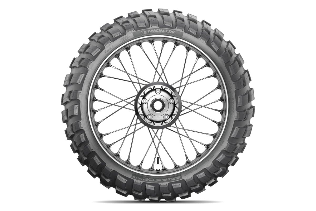 Michelin Anakee Wild: flat side-on profile of the rear on a spoked wheel with hub detail, sidewall lettering readable