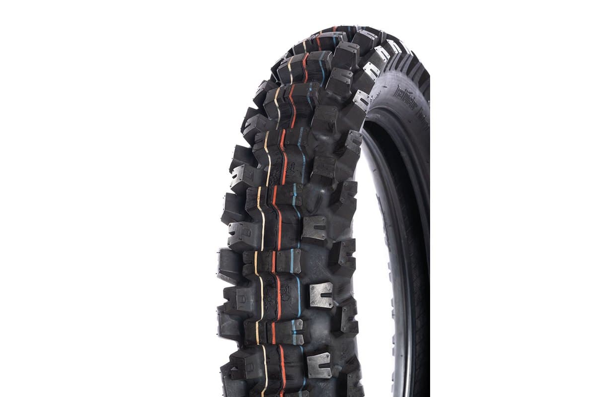 Motoz Tractionator Enduro S/T: rear tire leaning toward the camera, tread face with the sidewall at right