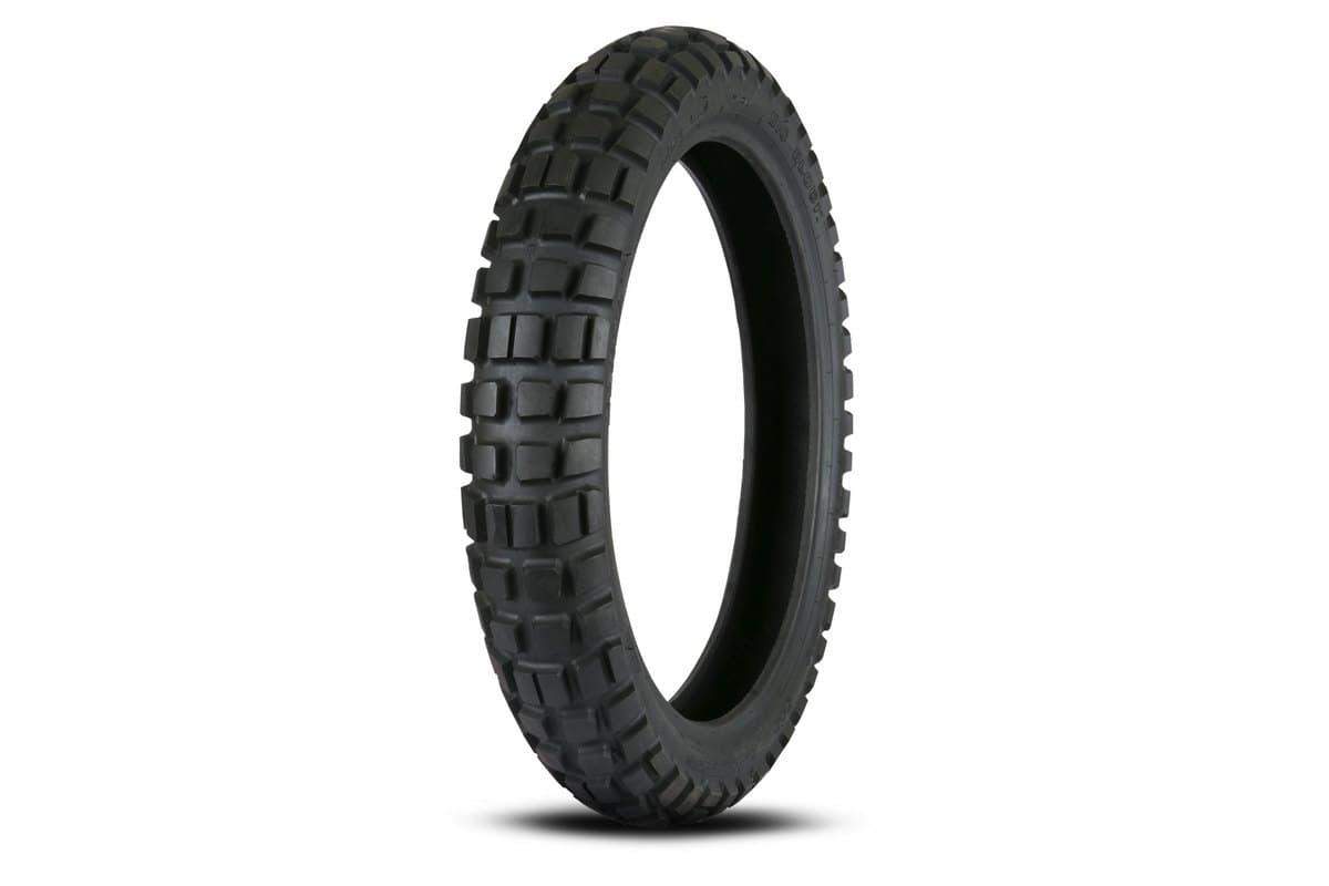 Kenda Big Block K784: front tire, upright three-quarter studio shot on white, tall narrow carcass with big square blocks