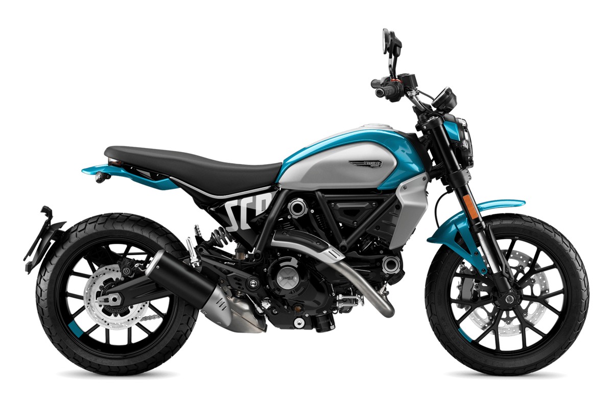 2026 Ducati Scrambler Icon in 62 Yellow, right-side studio profile on white background showing scrambler bars, exhaust and spoked wheels